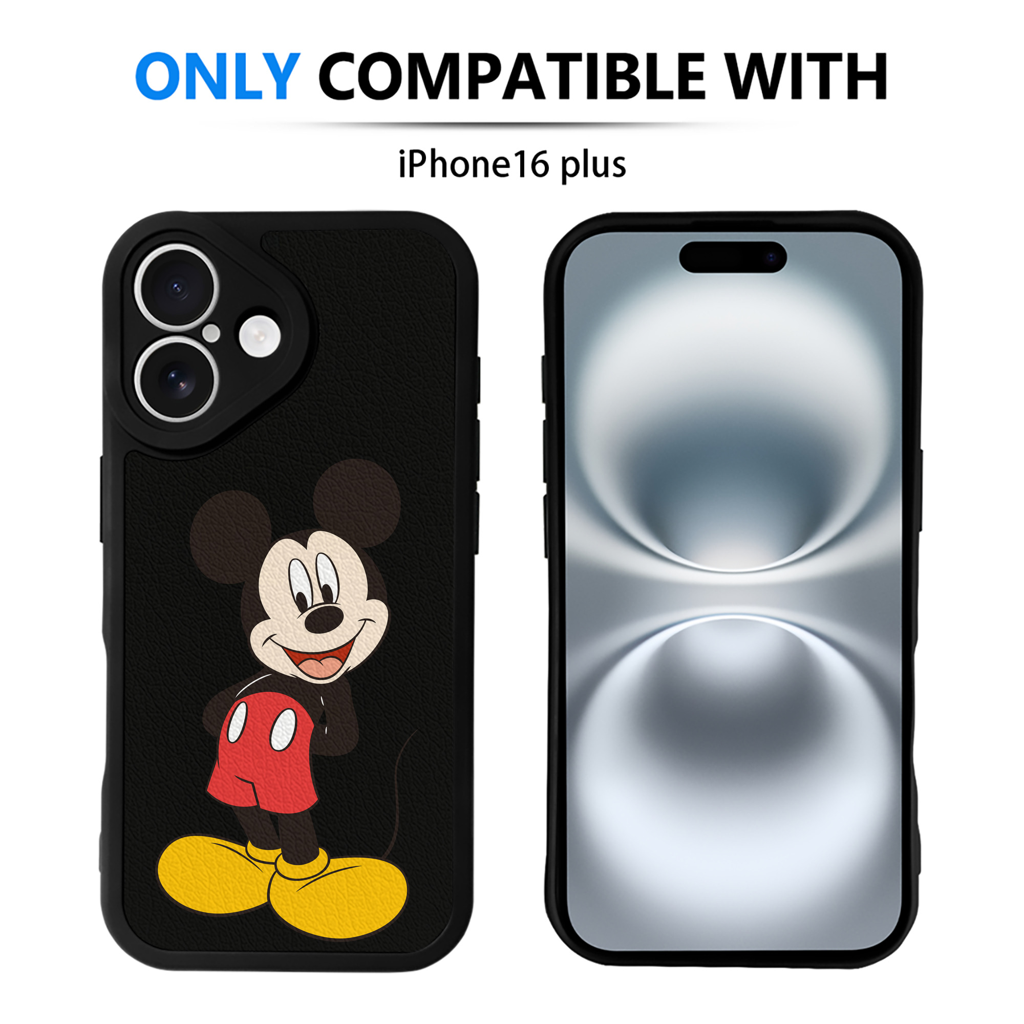 （画像用） ミッキーマウス Mickey Mouse 【iPhone 16シリーズ対応】シリコンスマホケース（レザー調） 材質：シリコン